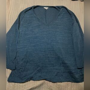 Terra&Sky Blue Long Sleeve V-neck Top 3x (24w-26w)